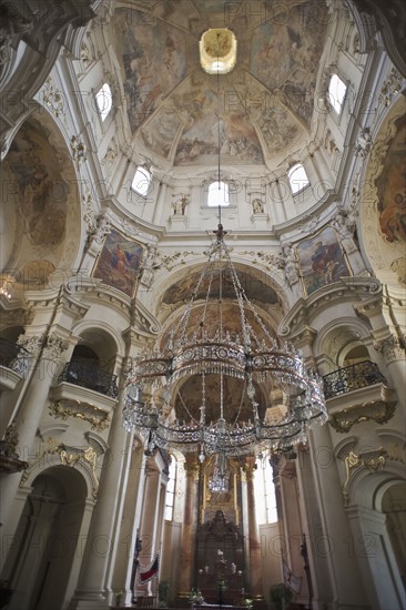 Interior view of church ceiling.