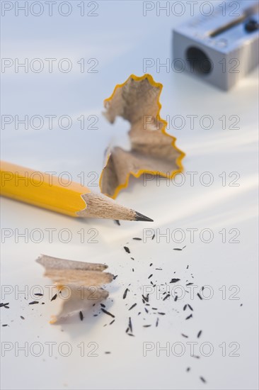 Close up of pencil and sharpener.