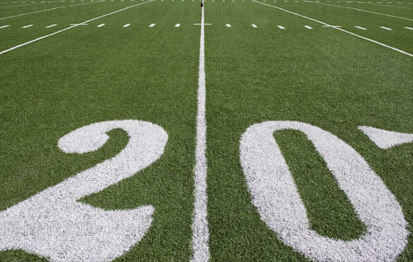 Twenty yard line on football field.