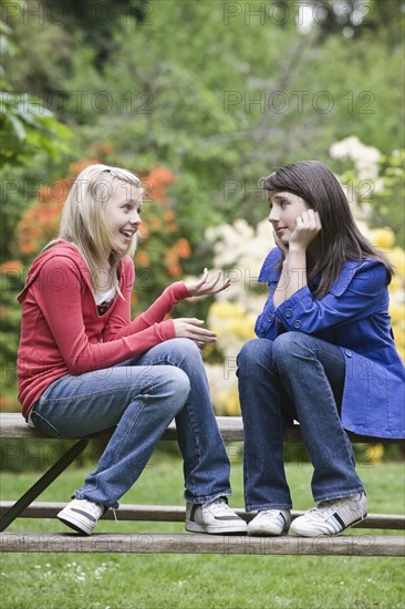 Girls talking in park. Date : 2008