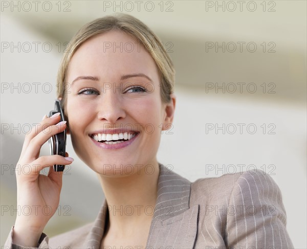 Businesswoman talking on cell phone. Date : 2008