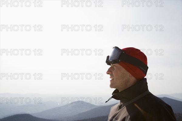 Skier at top of ski hill. Date : 2008