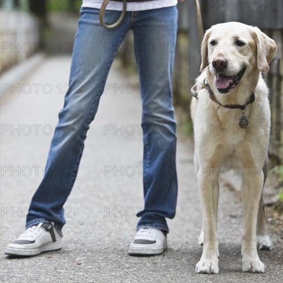 Girl walking dog. Date : 2008