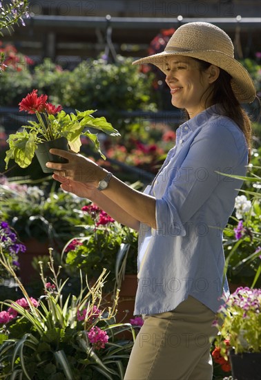 Woman shopping for flowers. Date : 2008