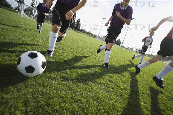 Boys playing competitive soccer. Date: 2008