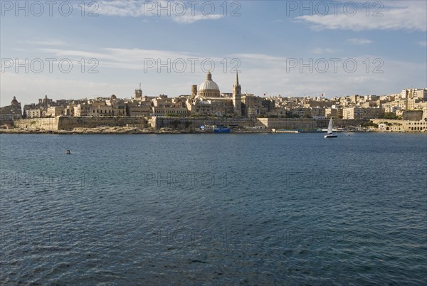 Senglea Point in distance, Valleta, Malta.