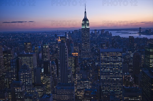 Sunset view of Empire State Building and New York City.