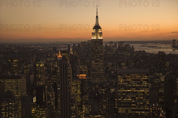 Sunset view of Empire State Building and New York City.