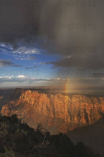 Rainbow and clouds over Grand Canyon, Arizona.