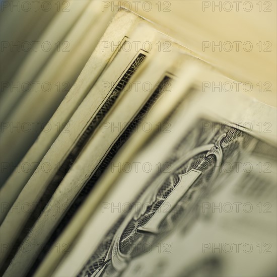 Close up of one dollar bills.