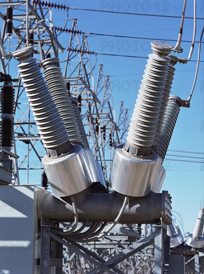 Transformers at electrical substation. Date: 2008