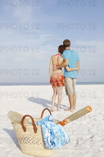 Couple hugging on beach. Date : 2008