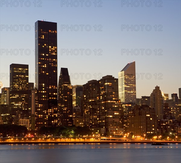 Manhattan skyline at dusk. Date: 2008