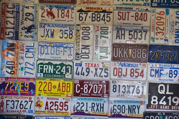 Collection of license plates.