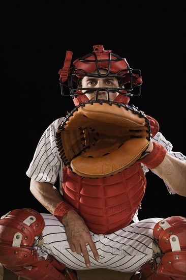 Baseball catcher signaling. Date : 2008