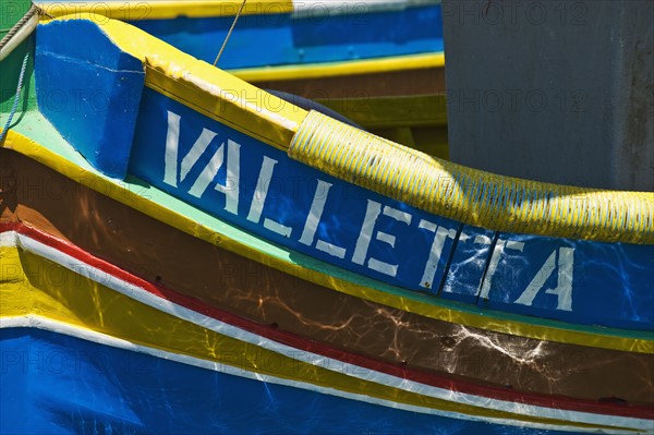 Close up of Luzzu fishing boat.