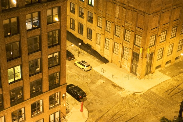 Brooklyn buildings and street at night. Date: 2008