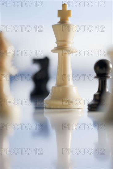 Close up of chess pieces.