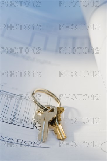 Keys on blueprints. Photographe : Daniel Grill