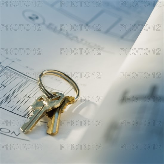 Keys on blueprints. Photographe : Daniel Grill