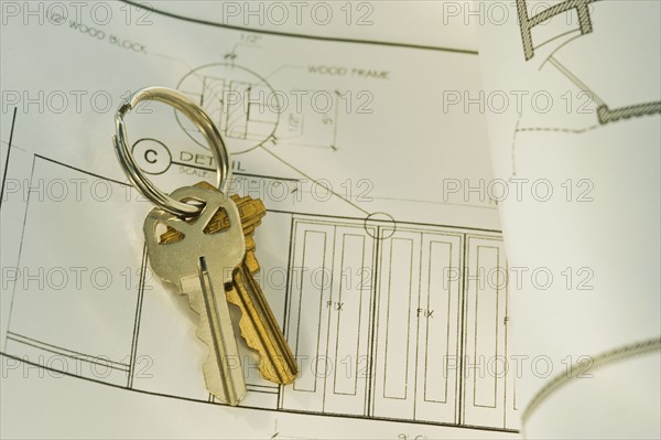 Keys on blueprints. Photographe : Daniel Grill