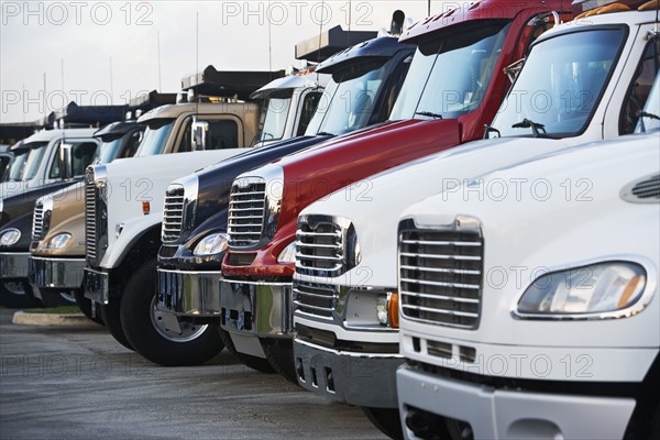 Semi trucks in a row. Photographe : fotog