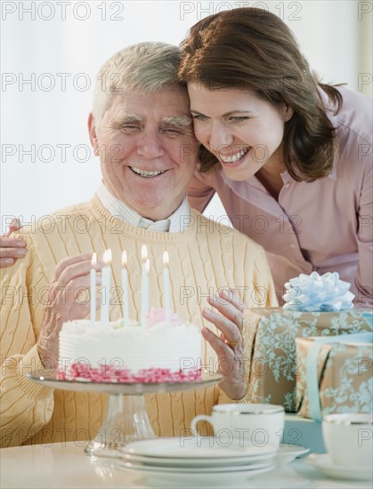 Senior man celebrating birthday.