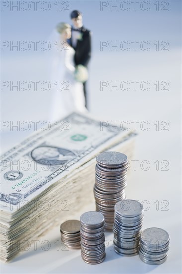 Money with bride and groom figurine.