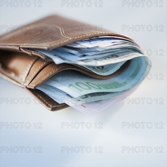 Wallet stuffed with euros.