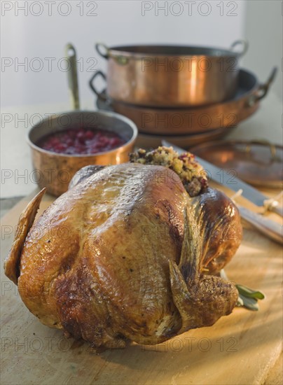 Thanksgiving turkey on cutting board.