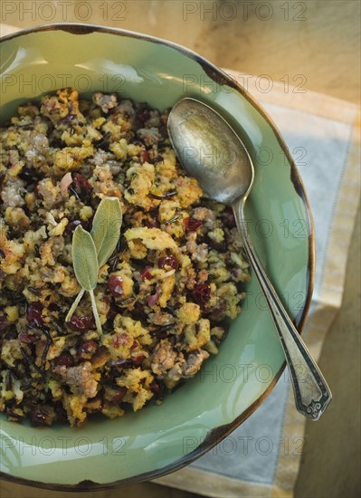 Thanksgiving stuffing in bowl.