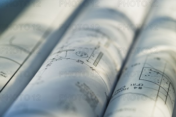 Close up of blueprints. Photographe : Daniel Grill