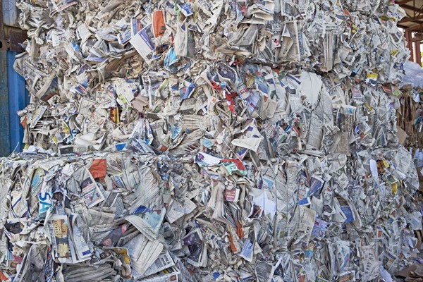 Bundles of paper at recycling plant. Photographe : fotog