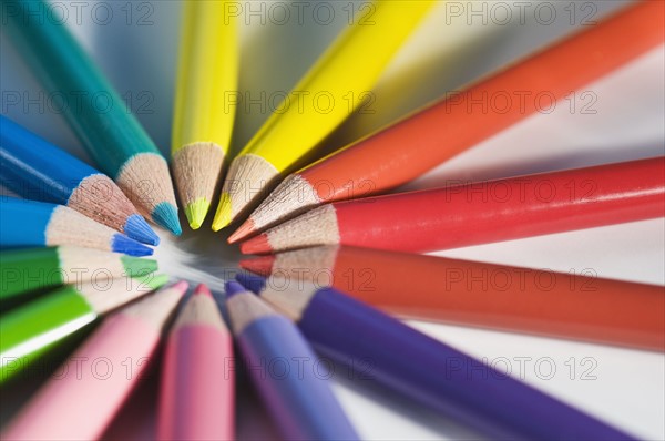 Close up of colored pencils. Photographe : Daniel Grill