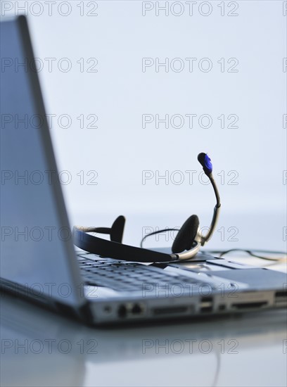 Headset on laptop.