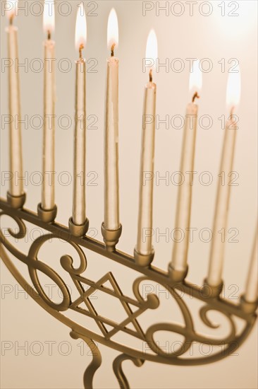 Close up of holiday menorah.