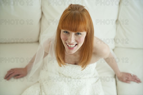 Bride in wedding dress.