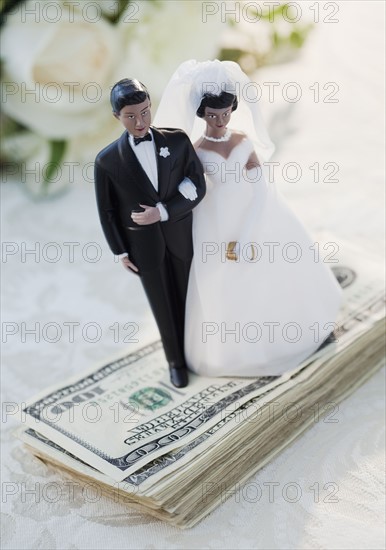 Bride and groom cake toppers on money. Photographe : Jamie Grill