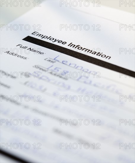 Employee information form. Photographe : Jamie Grill