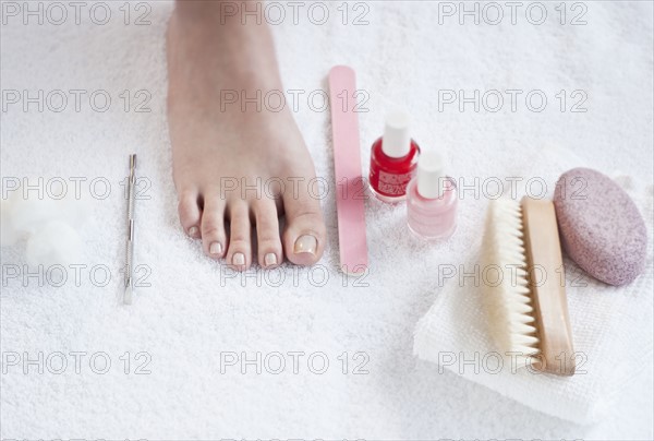 Close-up of woman's foot having pedicure.