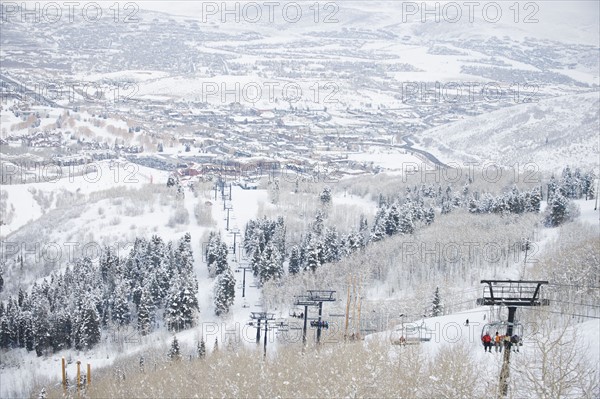 Skiers on a ski lift