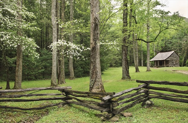A fence and building in Smoky Mountain National Park.
