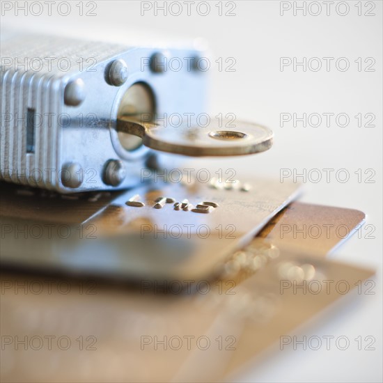 A padlock and credit cards.