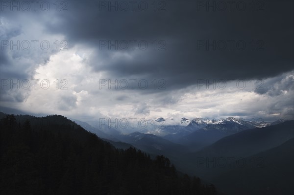 Mountain landscape with trees.