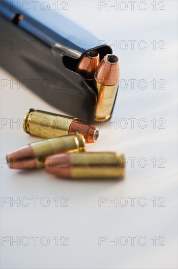 A gun clip with ammunition
