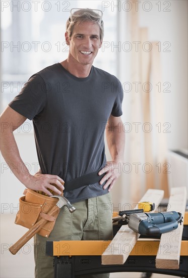 Male carpenter working.