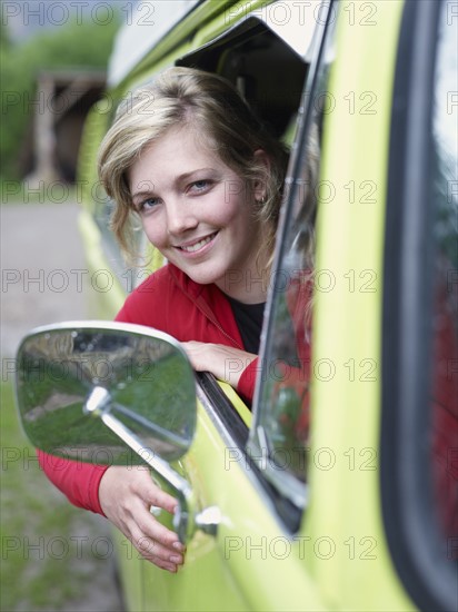 Young woman in truck