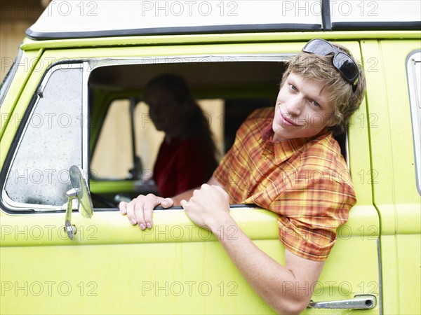 Young man in truck