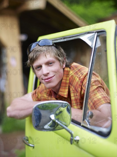 Young man in truck