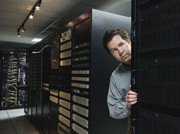 Man working in data center